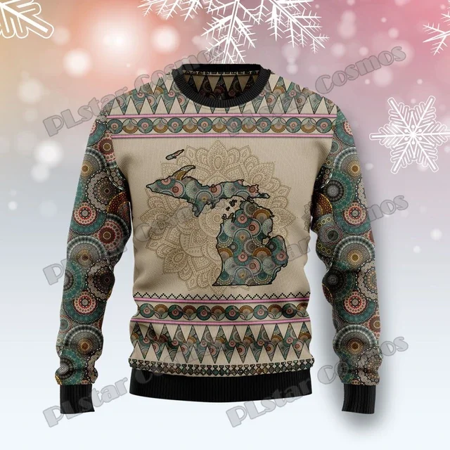 Autumn Winter Unisex Casual Knit Pullover Sweater Vegvisir Symbol Dragon Tattoo 3D Printed Men's Ugly Christmas Sweater KMY10