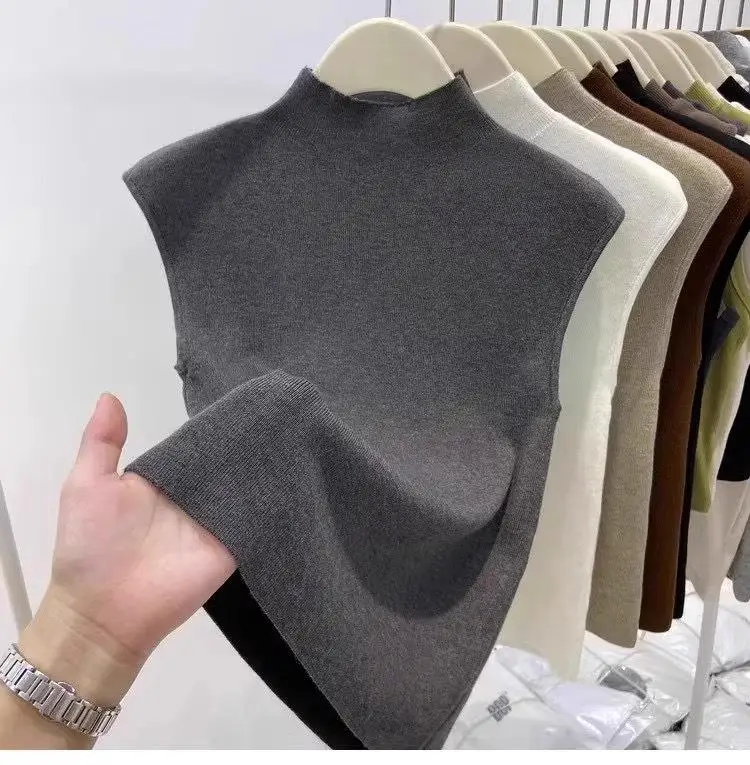 Herbst Gestrickte Tanks Top Frauen Ärmellose Gestrickte T-Shirts Weibliche Pullover Dünne Beiläufige Westen Crop Tops Half Neck Pullover Tops