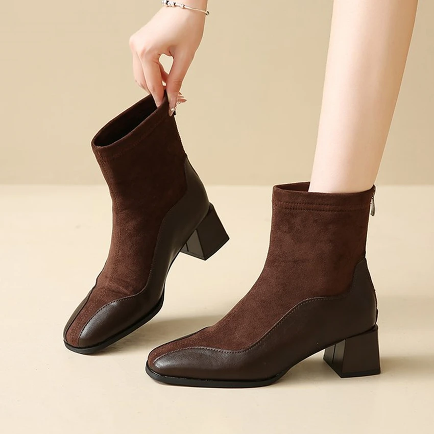 

Waterproof Taiwan Thick Bottom Female Boots Thick Heel Black Banquet Career Winter Boots Elastic Band High Heeled Boots Fashion