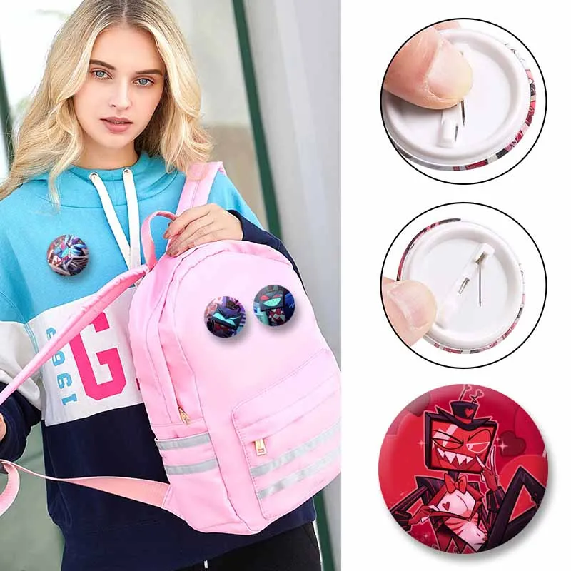 Funny Cartoon Figure Vox Brooch Anime Heellaverse Cosplay Badges Plastic Button Pins Hat Bag Jewelry Accessories Gifts for Kids