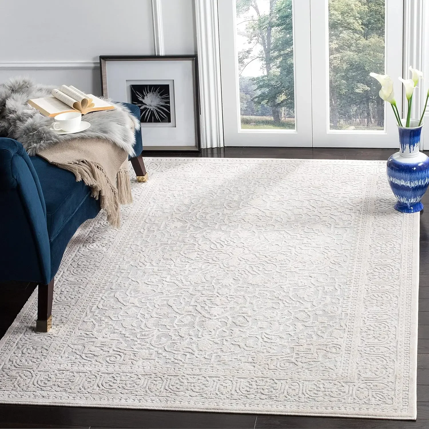 SAFAVIEH Reflection Collection Area Rug - 10' x 14', Light Grey & Cream, Vintage Distressed Design, Non-Shedding