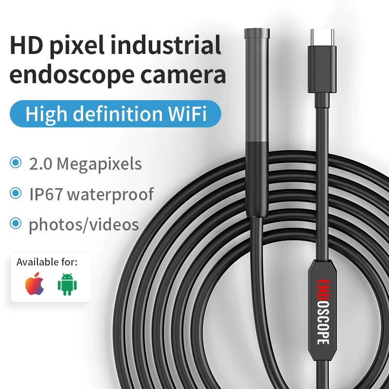 Usb endoscópio câmera 2mp compatível com android ios fio rígido pipeline airconditional inspeção dispositivo de borescope