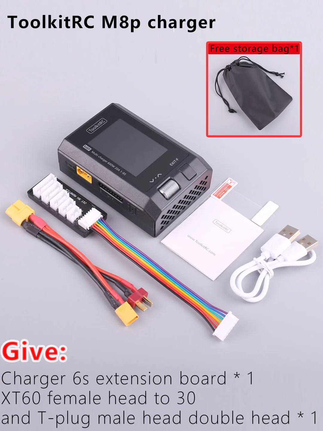 ToolkitRC M8P 600W 20A DC Balance Charger Discharger for 1-8S Lipo Battery Checker ESC Tester Receiver