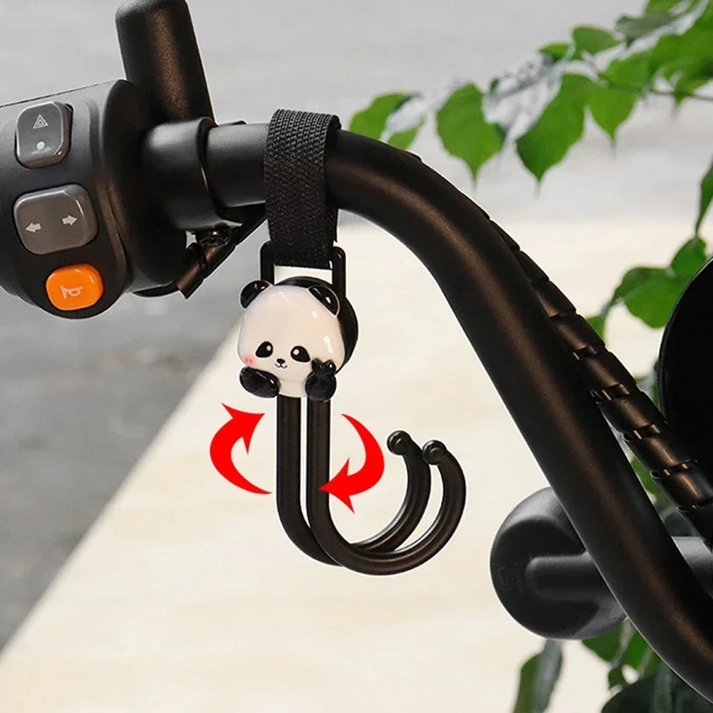 Lovely Panda Rotatable Motorcycle Electric Bike Hand Bar with Double Hook for Helmet Luggage Bag Hanger Hook For Bicycle Scooter