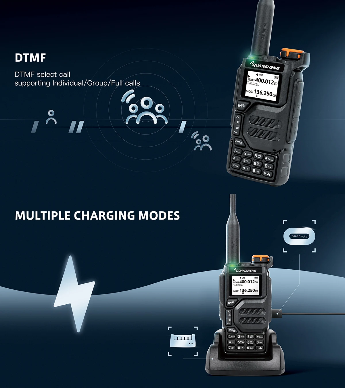 전성UVK5 무전기 50-600MHz 전체 주파수 대역 C형 충전기 AM DTMF 교란기 NOAA UVK6 K58 UV-5R Plus FM 햄 양방향 라디오