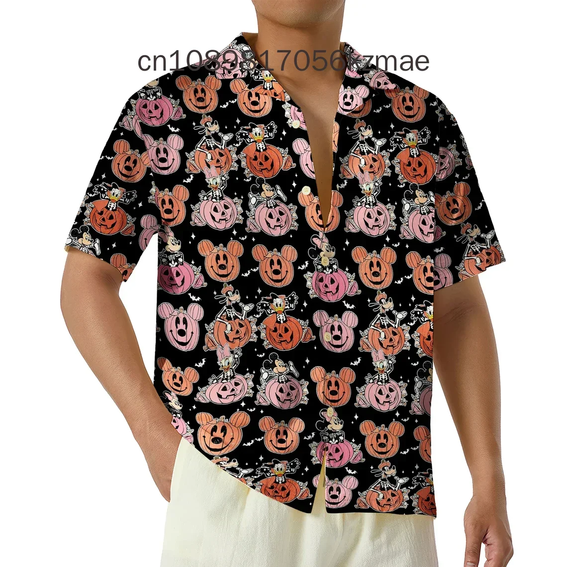 Disney Men's Shirt Halloween Pumpkin Head 3D Print Men's Clothing Summer Casual Hawaii Beach Hawaiian Harajuku Holiday Shirt