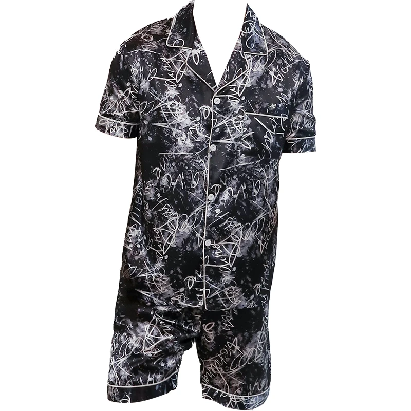 Two piece sets for men's sleepwear summer short sleeved shorts signature wall printed home clothes sleepwear set