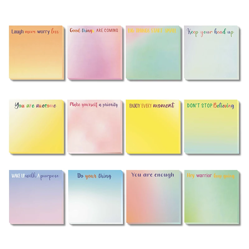 12Pcs Inspirational Sticky Notes With Lines Cute Motivational Sticky Note To-Do List Colorful Super Sticking Sticky Notes