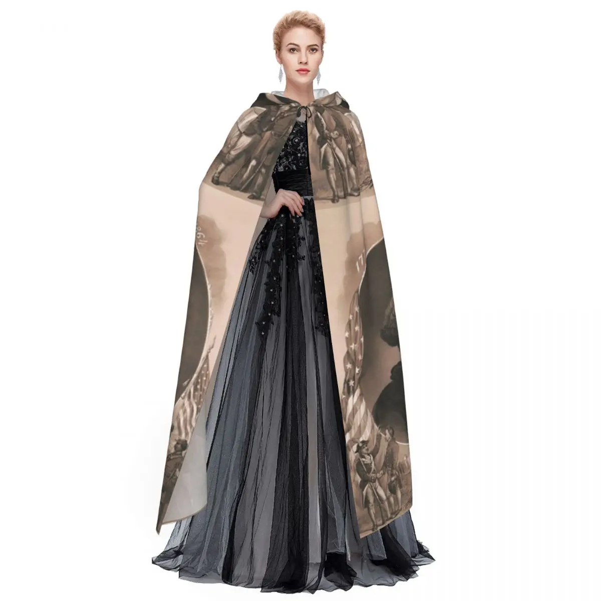 جورج واشنطن وأبراهيم لينكولن عباءة طويلة بغطاء للرأس الساحرة في القرون الوسطى زي تنكري كيب حفلة الهالوين للبالغين للجنسين