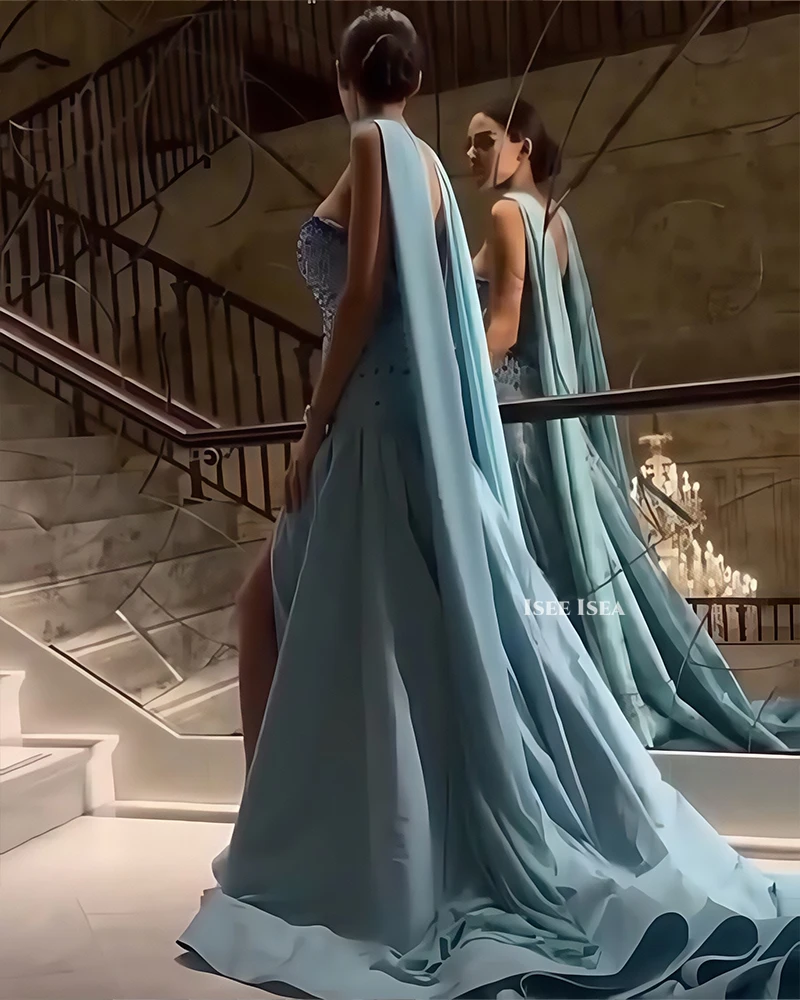 Gaun Malam Berpayet Kristal Tanpa Tali A-line Seksi Tanpa Lengan Belahan Samping Gaun Pesta Vestidos De Noches Kustom 2025