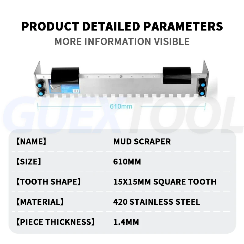 Espátula De Aço Inoxidável Lâmina De Toothed Pavimentação Plastering Telha Cerâmica Adesivo Raspagem Chorume Puxando Groove Plastering Tool Parede Curva Handle Multifuncional Decoração de aço inoxidável Super Long Squa