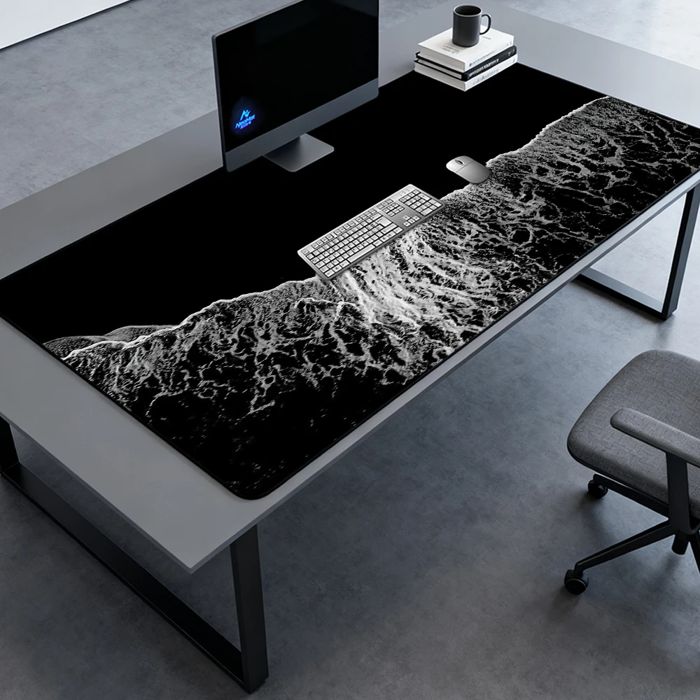 Monochrome Mouse Pad Playmat Black Deskmat White Gaming 140x60 Ocean Mousepad Texture Full Desk Pad Mousemat Desk Accessories