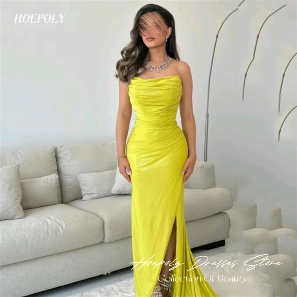 

Hoepoly Strapless Pleat Elegant Evening Dress For Woman Summer Style Fashion Simple Classy Party Long Prom Gown New 2023