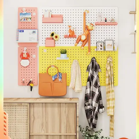 Space Saving Entryway Desk Bathroom Kitchen Display Metal Pegboard Wall Organizer No Drill Storage Rack Hooks Shelves Tools