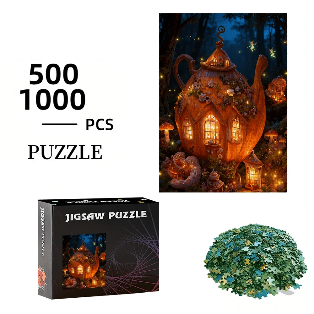 Puzzle da 500 pezzi o 1000 pezzi di casa da tè cinese e costruzione di residenze - Sfida intermedia adatta per s e, scatola portatile