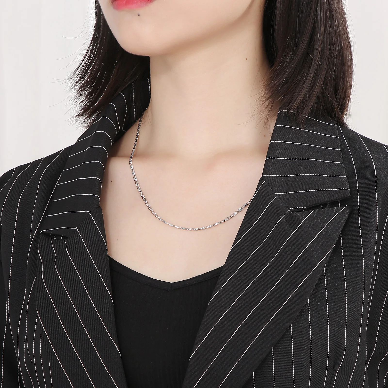 2.4mm Link Chain Necklace For Men and Women Simple Fashion Stainless Steel Unisex Jewelry