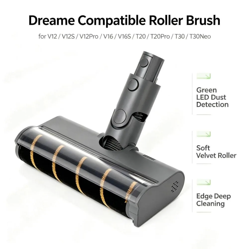 For Dreame V12/V12S/V12 Pro/V16/V16S/T20/T20 Pro/T30/T30 Neo Green Light Roller Brush with 2 Cleaning Brushes Vacuum Parts view 3