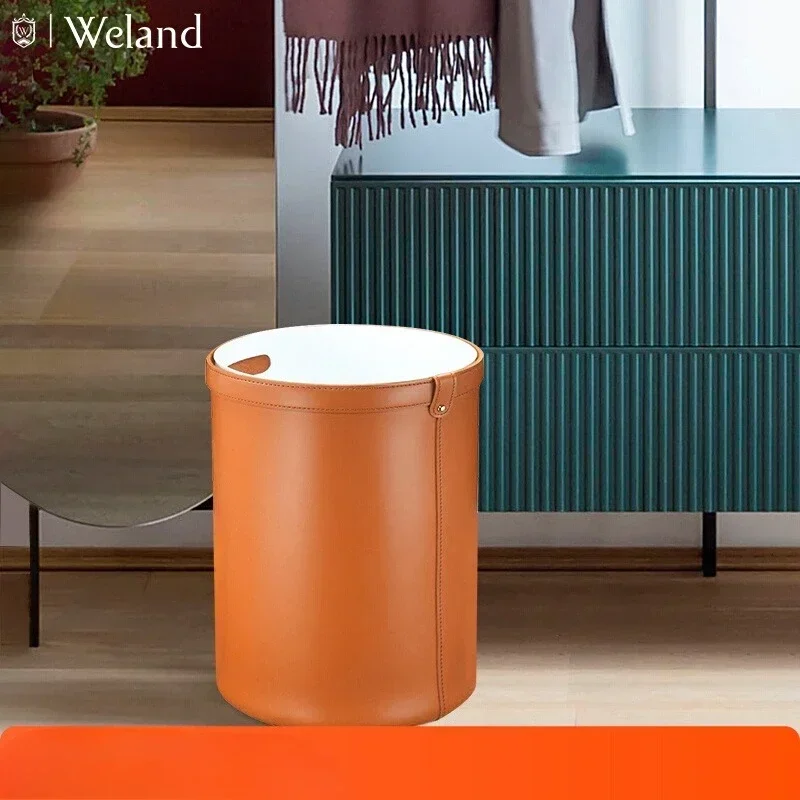 Light Luxury Designer Leather Storage Bucket - Without Cover Large Home Organization for Cleaning Tools Household Sorting