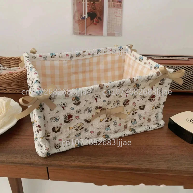 Bear Pattern High-capacity Desktop Storage Basket Cartoon Square Storage Frame Home Decoration Cute Quilting Cotton Storage Box