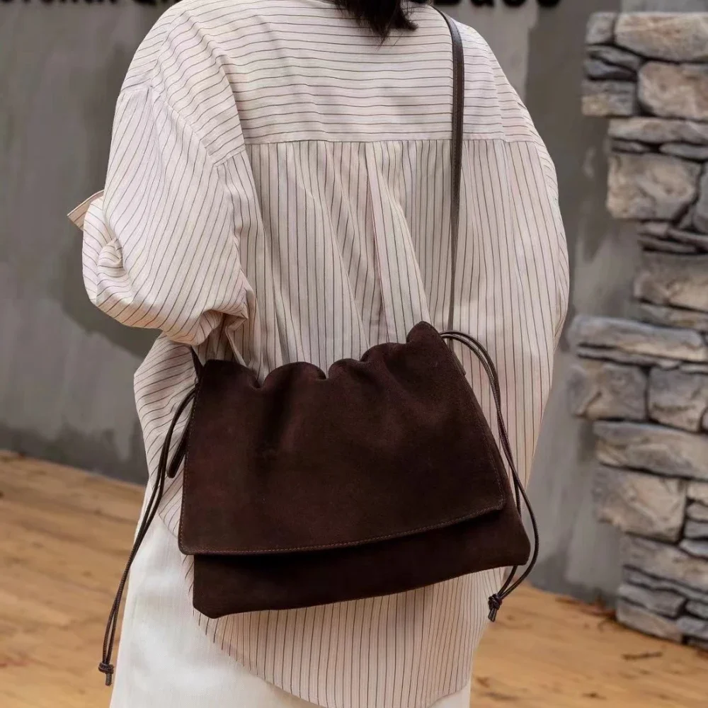 

Ladies Vintage Head Suede Tote Flap Design Messenger Bag Tote Shoulder Crossbody Commuter Travel Accessories Handbags