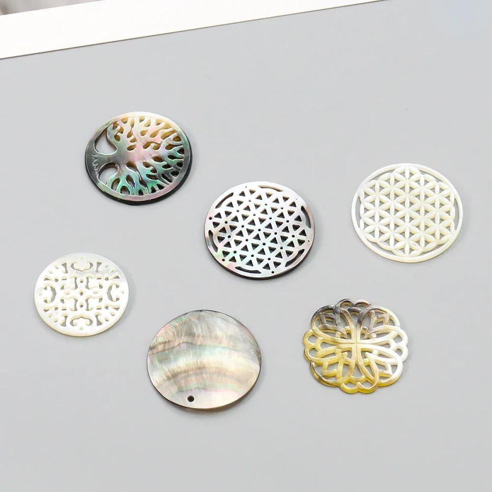 1PC kwiat życia wisiorek z muszli naturalnej masy perłowej okrągłe czarne słodkowodne Charms do tworzenia biżuterii naszyjnik DIY kolczyki