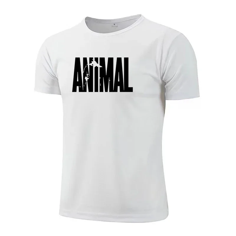 Mens Quick Dry Sports Short Sleeve T Shirt ANIMAL Letter Fitness Shirt Gym Running T-Shirt Men Casual Breathable Sportswear