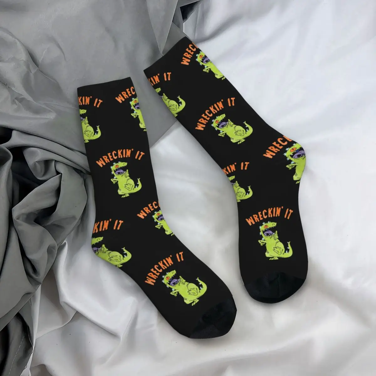 Winter Warm Crazy Design Women Men Rugrat Reptar Wreckin\' It Dance Socks Non-slip Soccer Socks