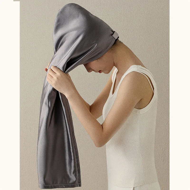 New Satin Composite Coral Fleece Dry Hair Cap for Women Double-layer Thickened Absorbent Quick Drying Shower Cap Solid Color