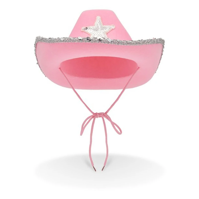 Pink Cowboy Hat for Girls Cowgirl Hat with Sequins and Star