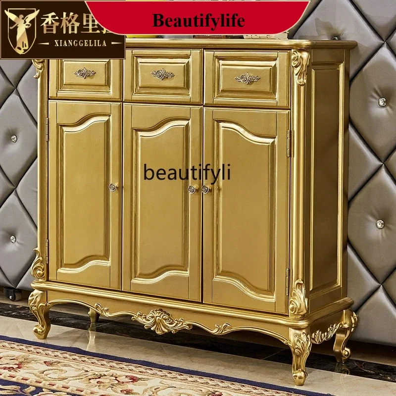 

D178 European style, American solid wood carving flower three doors double door partition cabinet