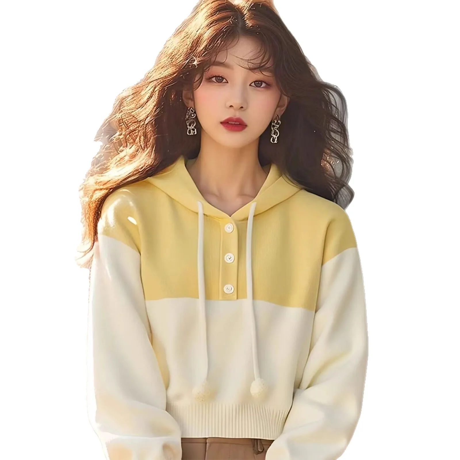 Felpa con cappuccio vestibilità ampia color semplice Maglieria Autunno Inverno Donna Nuovo Sle Top Casual Comodo Traspirante Faionable