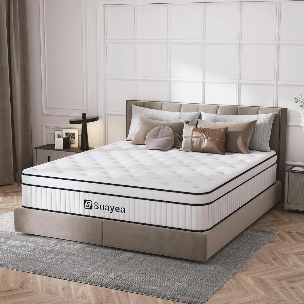 King Mattress, 10 Inch King Size Mattress in a Box, Upgraded Strength Hybrid Mattress with Pocket Spring and Soft Foam,