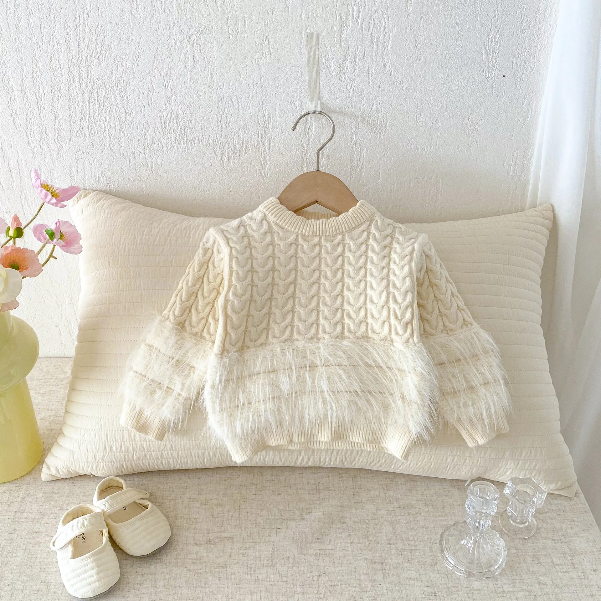 Infant Knitted Sweater 2025 Autumn and Winter New Twist Baby Girl'[s Cardigan Coat 0-4Year Girl's Knitting Pullover Tops