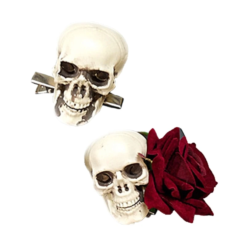 

Halloween Skull Hair Clip for Women Skull Rose Hair Pin Female Punk Duckbill Clip Day of Death Cool Headdress