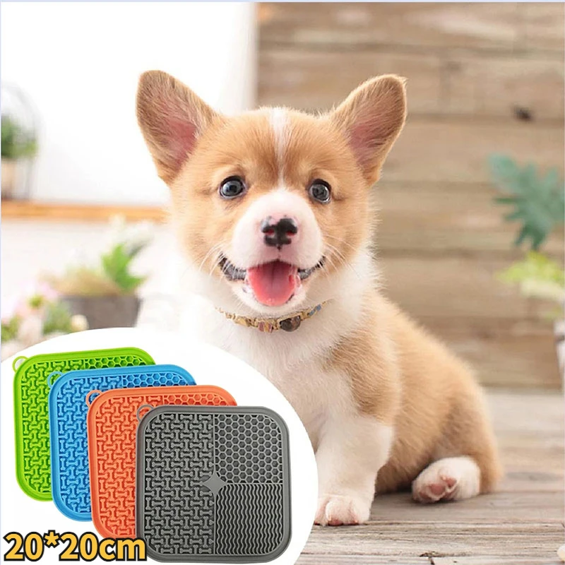 

20*20CM Silicone Mat for Dogs Lick Pet Slow Food Plate Dog Peanut Butter Silicone Dog Sucker Food Training Feeder Cat Supplies