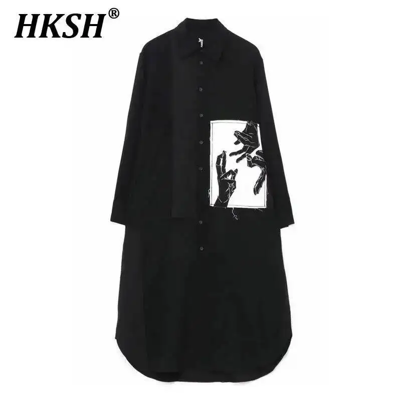 

HKSH Spring Autumn New Man Tide Chic Yamamoto Dark Shirt Handwoven Medium Length Loose Unisex Y2K Ins High Street Shirts HK4868
