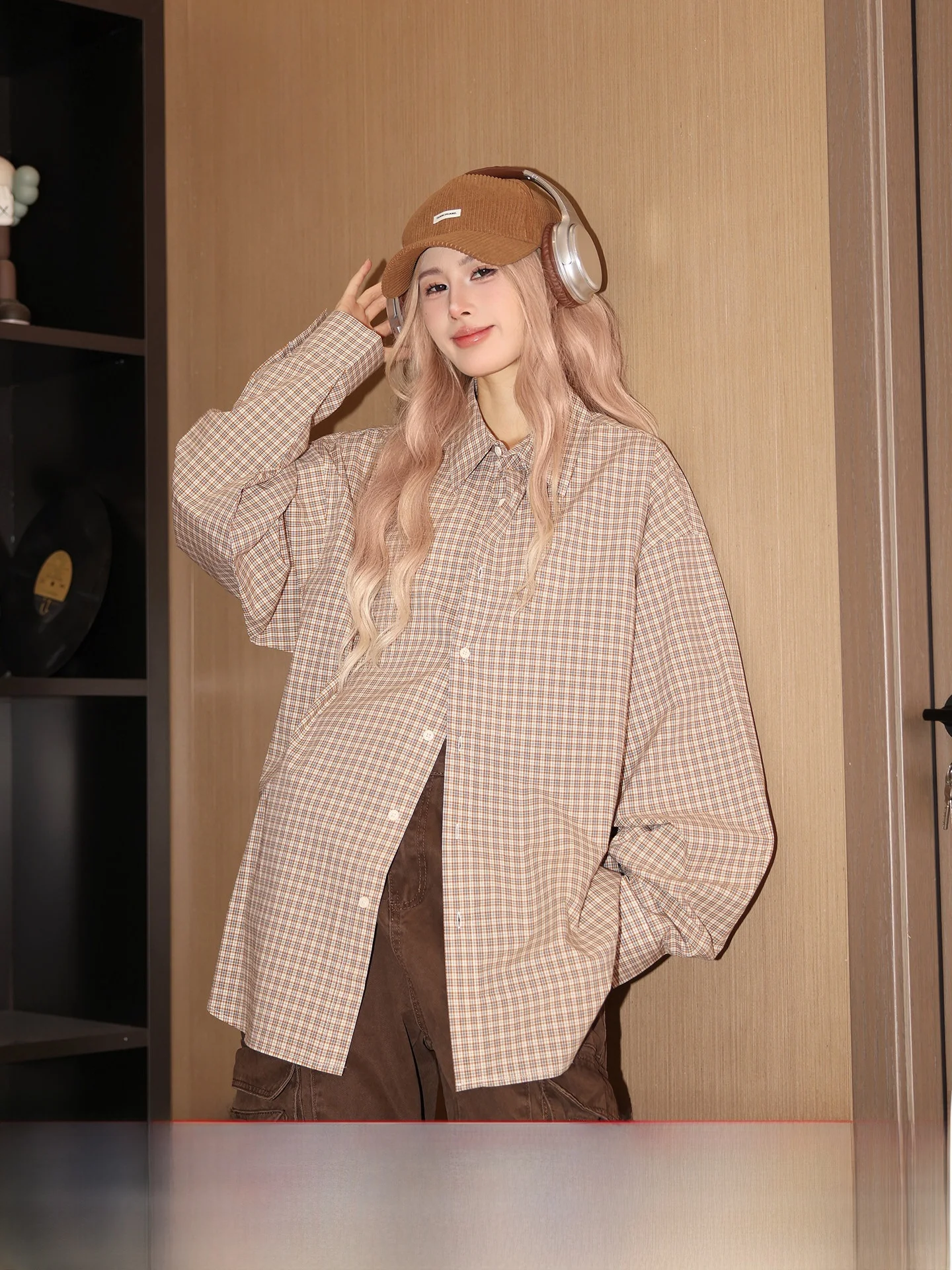 

American Sle Pure Cotton Plaid irt Women's Loose Casual Spring Outerwear Top Small Size Girl's Faion Classic Collar