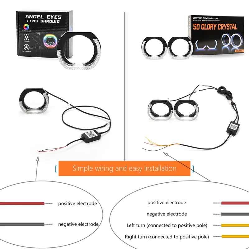2.5/3" Symphony Led Angel Eyes Headlight RGB LED Halo Ring Light 5D APP Control DRL Daytime Running Light With Turn Signal Light view 5