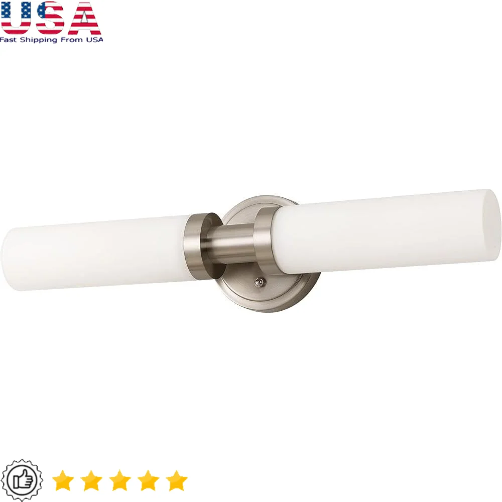 

Brushed Nickel Bathroom Light Fixtures 2-Light Vanity Sconces Modern Wall Lighting with White Glass Shade Perfect Mirrors