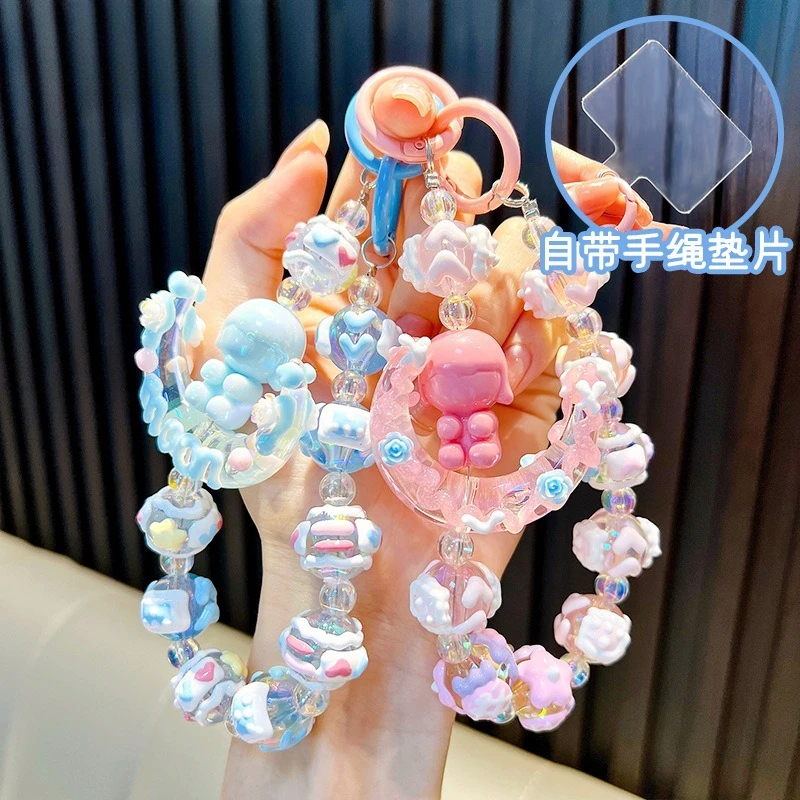 

Luxury Colorful Acrylic Keychain Moon Girl Hand Painted Beads W/Card Phone Chain Bag Decoration Pendant Hanging Ornament Gifts