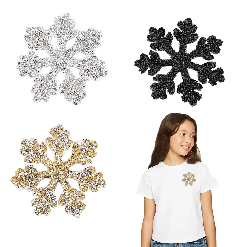 Snowflakes Rhineston Heat Sticker On T-shirt DIY A-levels Iron On Transfer For Clothing Bling Patches On Clothes Appliqued Decor