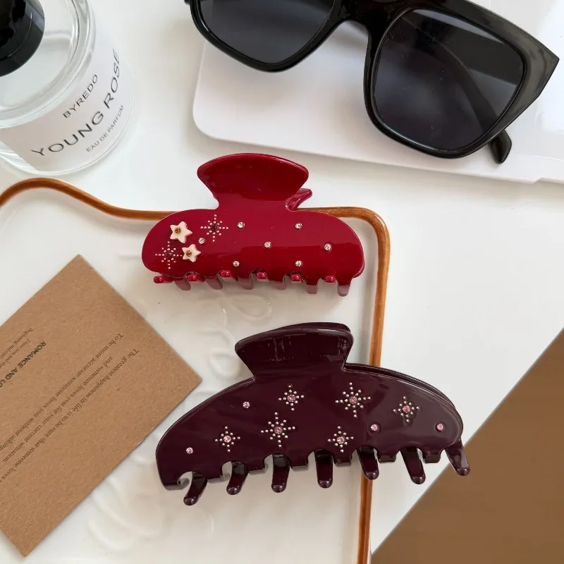 

Korean Hair Claws Simple Elegant Shark Clip Diamond Pattern Acetate Hair Accessories