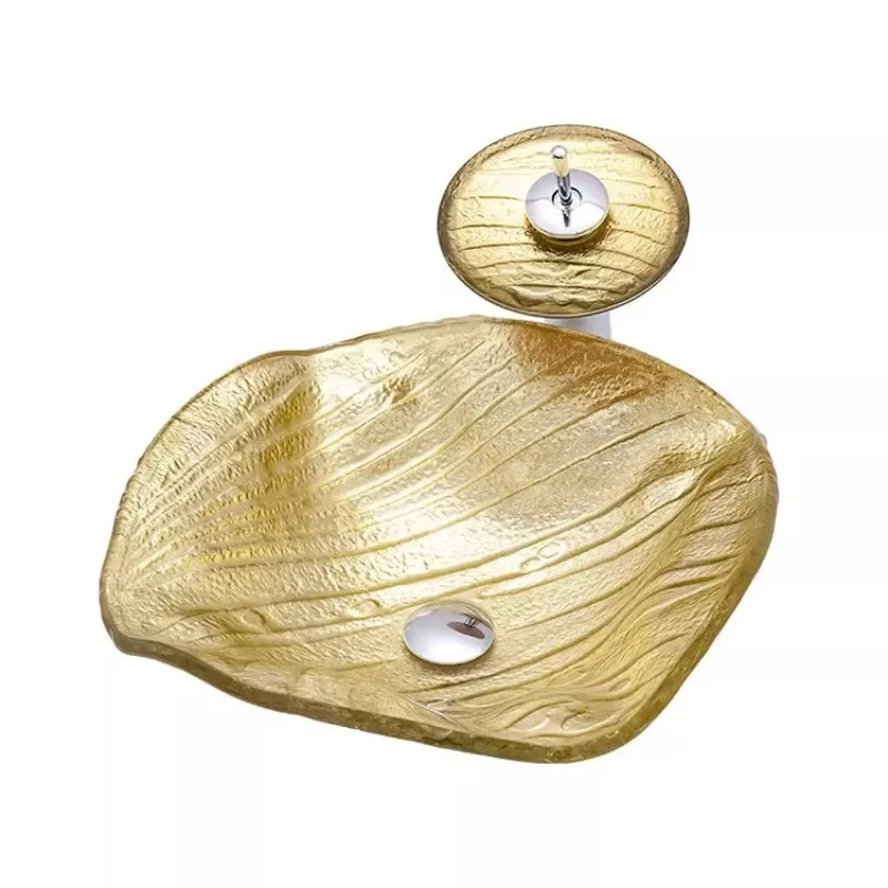 

Tempered glass countertop basin household washbasin simple personality art basin washbasin gold