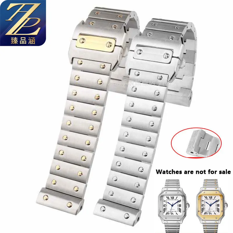 20mm 23mm For Cartier Santos 100 Stainless Steel Watch strap Men's Women's Bracelet WSSA0009 butterfly buckle metal watchband