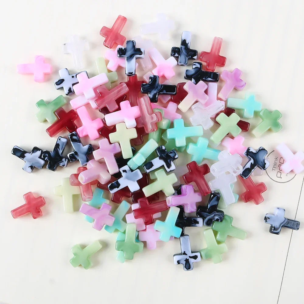 30pcs 12x15mm Cross Shape Natural Stone Acrylic Beads Charms for Jewelry Making DIY Necklace Earrings Accessories