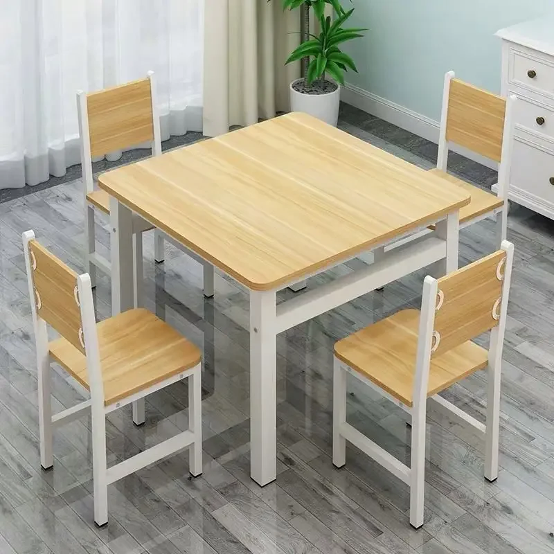 

For Simple Square Iron and Stainless Steel Dining Solid Wooden Table for Restaurant