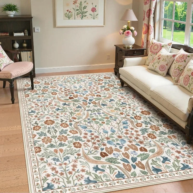 

Ретро цветочные растения, ковер для гостиной, складной диван, можно стирать в машине, журнальный столик, нескользящий напольный коврик, прикроватный мягкий ковер для спальни