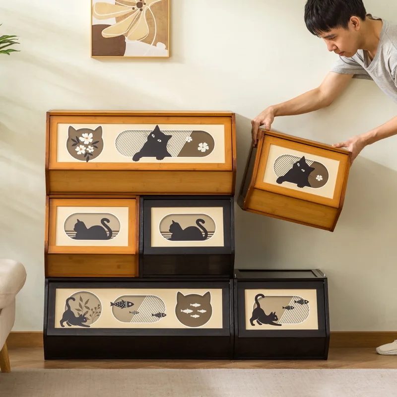 Bamboo storage cabinet, stackable storage cabinet, free combination cabinet, living room cabinet, bookshelf, dining cabinet