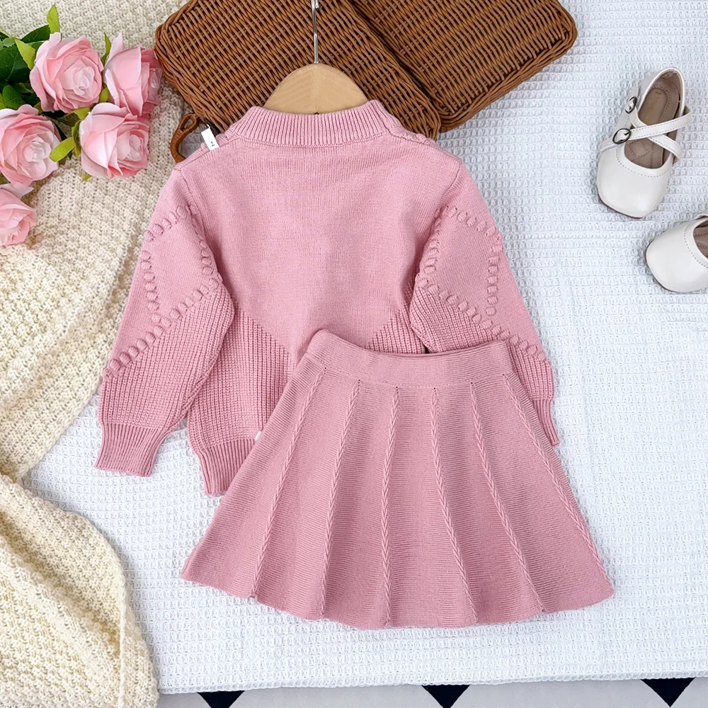 Bear Leader Winter Cute Bow Tie Sets Round Neck Long Sleeved Sweater+A-line Skirt Korean Version College Style Girls Clothes