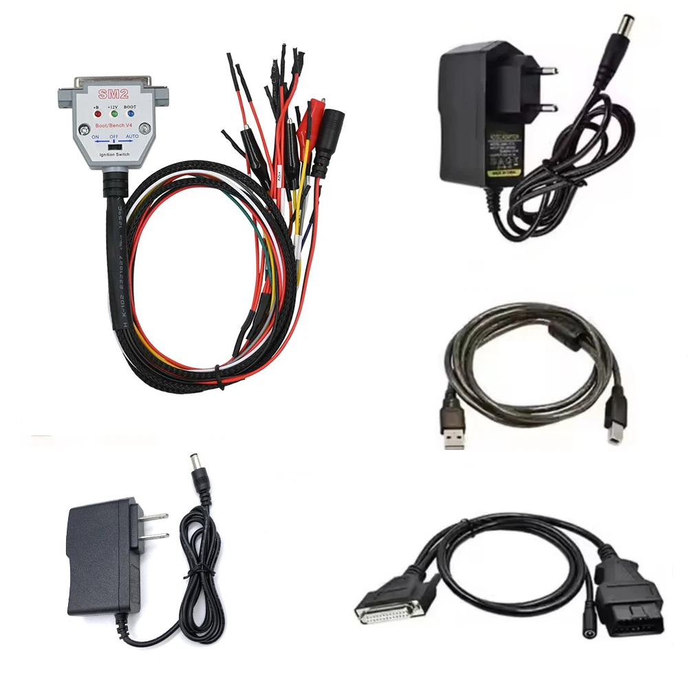 SM2 PRO 3 J2534 ECU Diagnostic Cable with LED Lights | DB25 Bench Pinout K-Line/CAN-H/CAN-L | Bench Boot Tool for VCI Read/Write